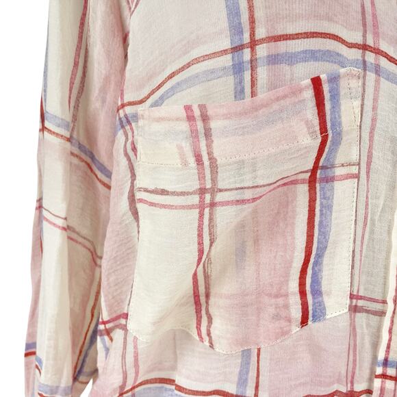 ANTHROPOLOGIE HOLDING HORSES Blush Plaid Lightweight Button-Front Shirt Size XS - Picture 5 of 8